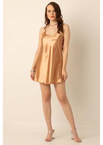 Ince Askılı Mini Saten Gecelik