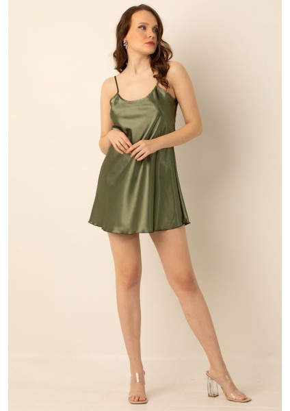 Ince Askılı Mini Saten Gecelik