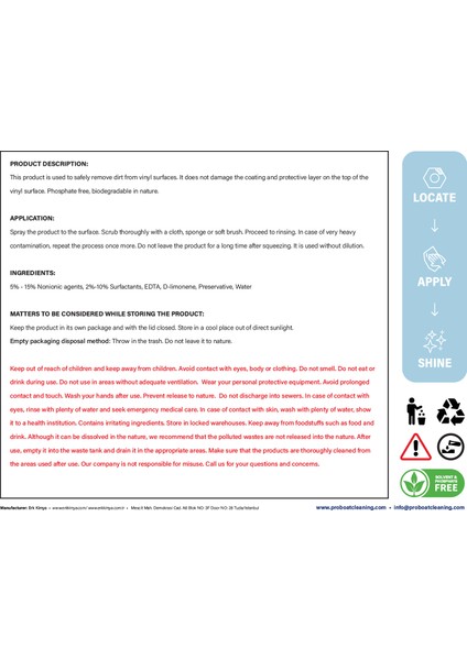 Professional Vinyl  Cleaner / Profesyonel Vinil Temizleyici 2,5 Lt