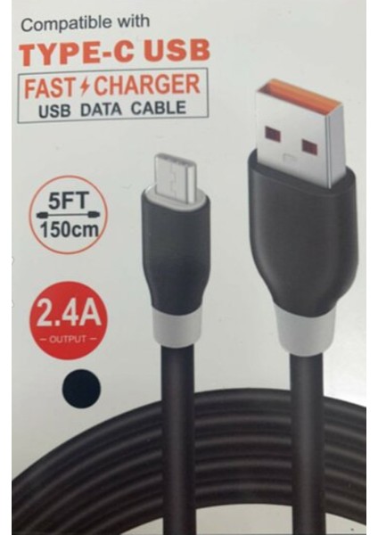 Siyah - Kaliteli Kalın 2.4A 2.4 Amper 1.5 Metre 1.5mt 1,5m Xiaomi Mi Type C Type-C USB Data Şarj Şarz Kablo modelleri