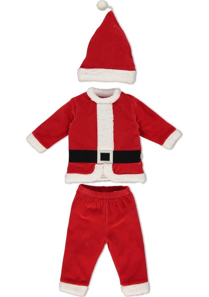 K3267 Kadife Erkek Bebek Noel Kıyafeti Bereli 3'lü Takım fırsatları