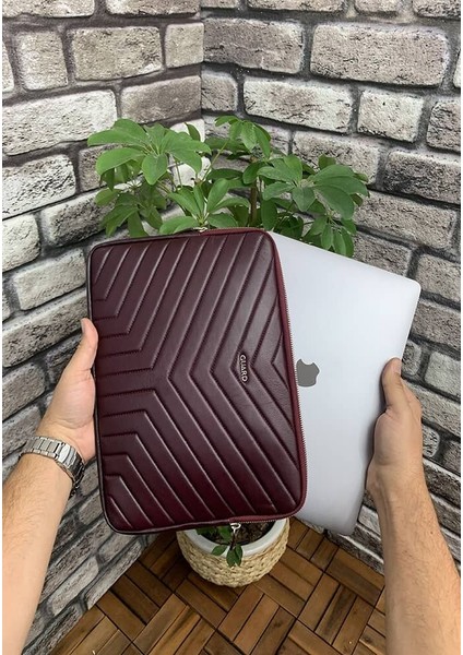 Üçgen Desen Clutch Çanta Macbook Pro 13 Inç Laptop Kılıfı Hakiki Deri