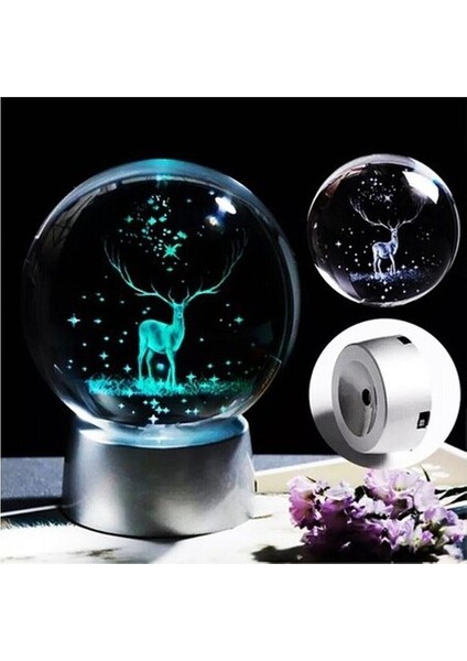 Hediye Kutusunda Geyik Temalı Işıklı 3D LED Işıklı Cam Küre Kartanesi Kolye modelleri