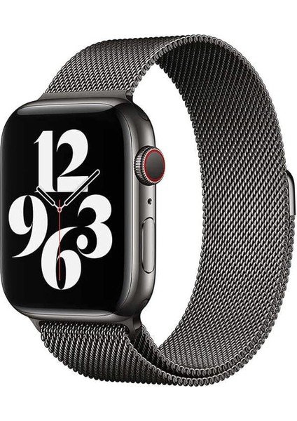 Apple Watch Uyumlu 42 - 44 mm Için Metal Mıknatıslı Kordon Kayış M-L Ky6 Siyah