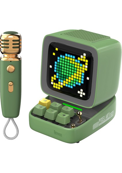 Ditoo-Mic Yeşil Karaoke Mikrofonlu Piksel LED Ekranlı Uygulama Kontrollü Akıllı Bluetooth Hoparlör