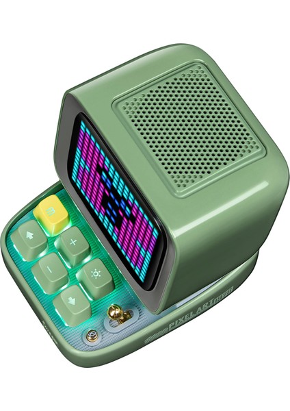 Ditoo-Mic Yeşil Karaoke Mikrofonlu Piksel LED Ekranlı Uygulama Kontrollü Akıllı Bluetooth Hoparlör
