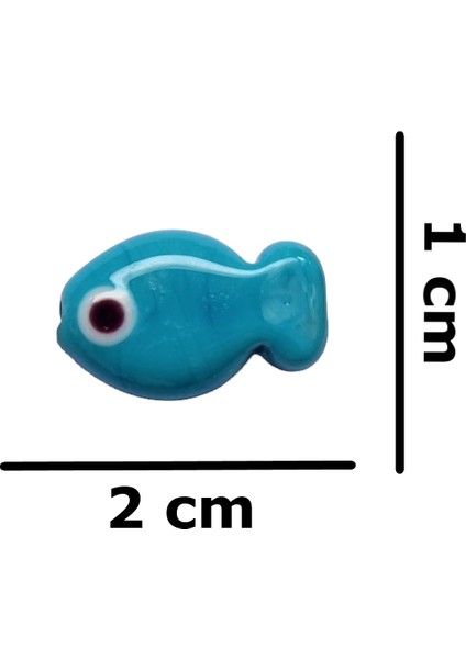 Beyoğlu Hediyelik Turkuaz Balık Çift Taraflı El Yapımı 3 mm Delikli Murano Camdan Kolye Bileklik Ucu