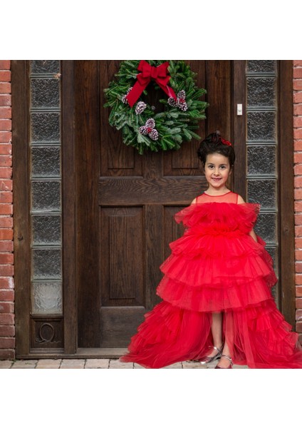 Red Crinoline Kırmızı Tütü Kız Çocuk Abiye, Özel Gün, Yılbaşı, Nedime, Christmas Dress fırsatları