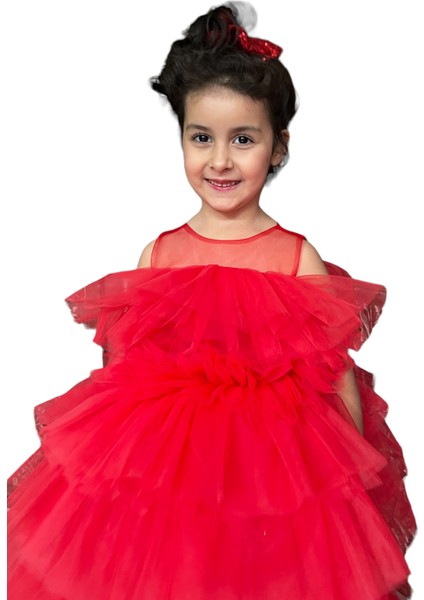 Red Crinoline Kırmızı Tütü Kız Çocuk Abiye, Özel Gün, Yılbaşı, Nedime, Christmas Dress