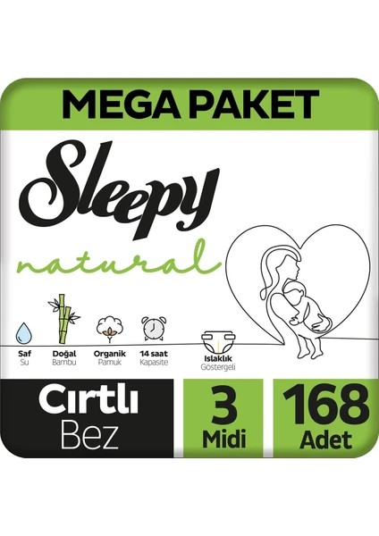 Natural Mega Paket Bebek Bezi 3 Numara Midi 168 Adet