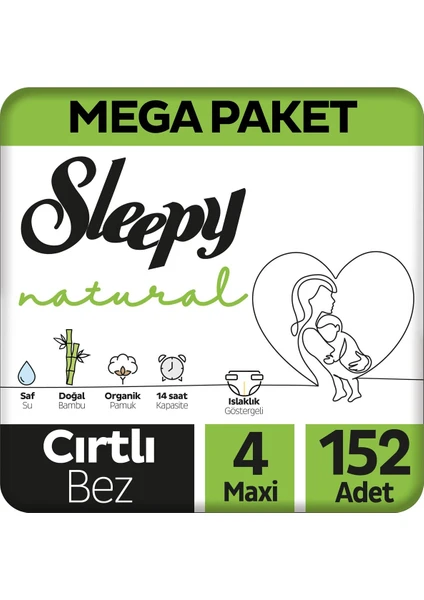 Natural Mega Paket Bebek Bezi 4 Numara Maxi 152 Adet