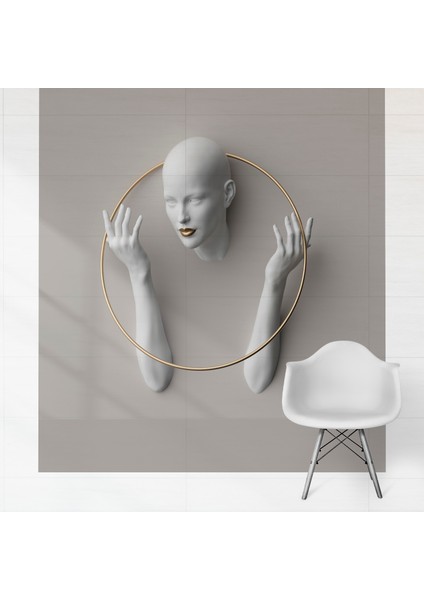 My Dekor Gri-Gold 3 Boyutlu Kadın Daire 3D Poster