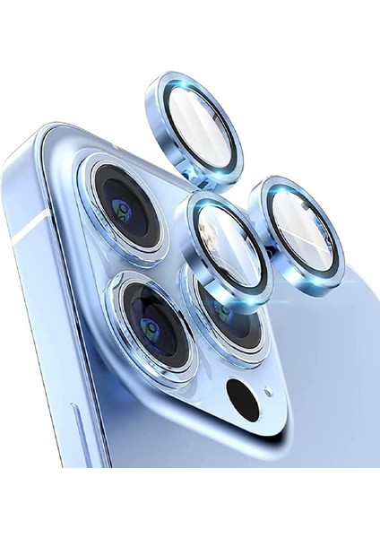 iPhone 13 Pro Max Kamera Camı Lens Koruyucu Halka Set - Sierra Mavi