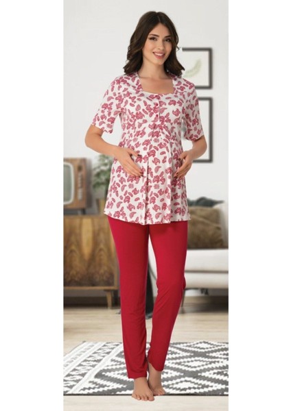 Puerpera Effort Kadın Vişne Lohusa Hamile Pijama Takımı 8012