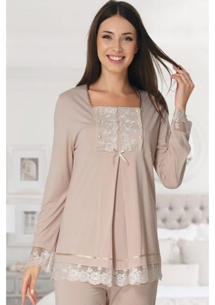 Puerpera Effort Kadın Vizon Emzirme Özellikli Lohusa Hamile Pijama Takımı 3045