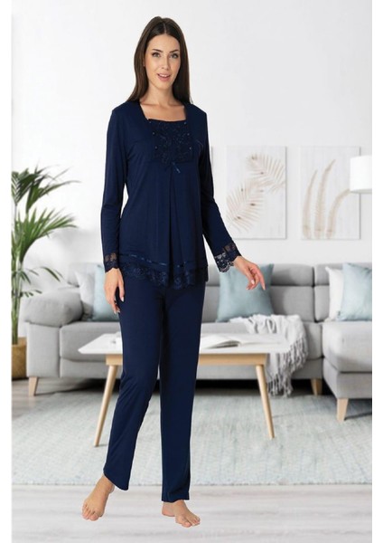 Puerpera Effort Kadın Lacivert Emzirme Özellikli Lohusa Hamile Pijama Takımı 3045