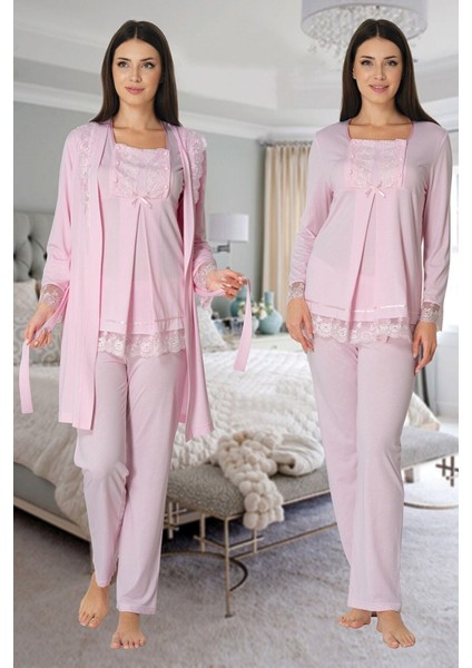 Puerpera Effort Kadın Pembe Sabahlıklı Hamile Lohusa Pijama Takımı 3044