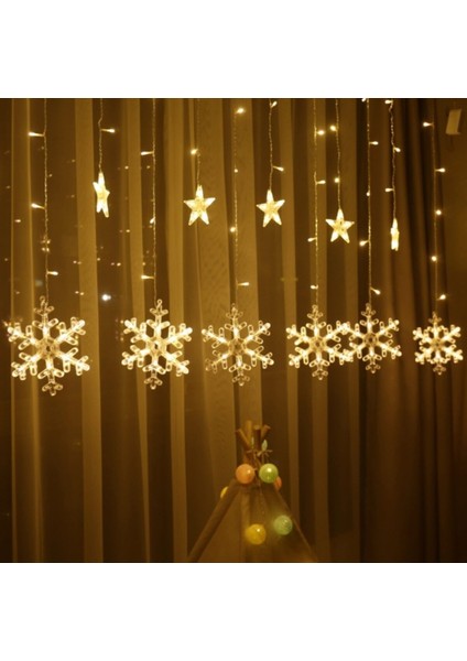 Kar Tanesi Yıldız Perde LED - Süs Işık - 220 Volt Eklenebilir - 8 Modlu Sarı Renk fiyatları