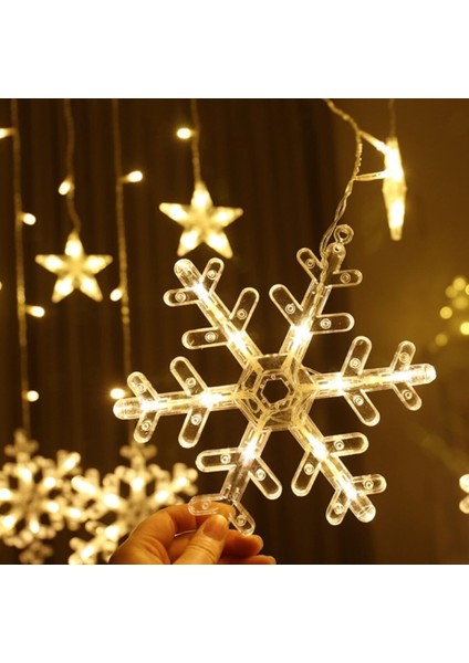 Kar Tanesi Yıldız Perde LED - Süs Işık - 220 Volt Eklenebilir - 8 Modlu Sarı Renk modelleri