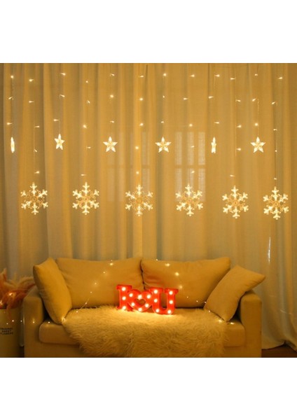 Kar Tanesi Yıldız Perde LED - Süs Işık - 220 Volt Eklenebilir - 8 Modlu Sarı Renk indirimleri