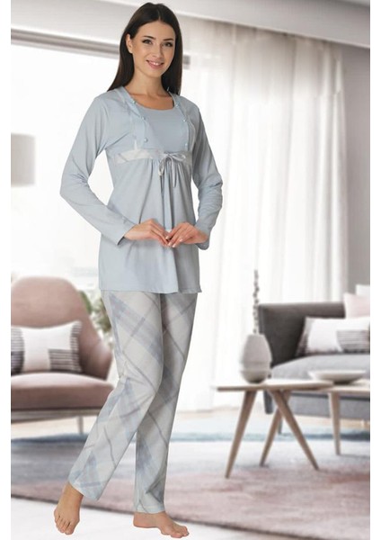 Kadın Uzun Kollu Hamile Lohusa Pijama Takımı 8082