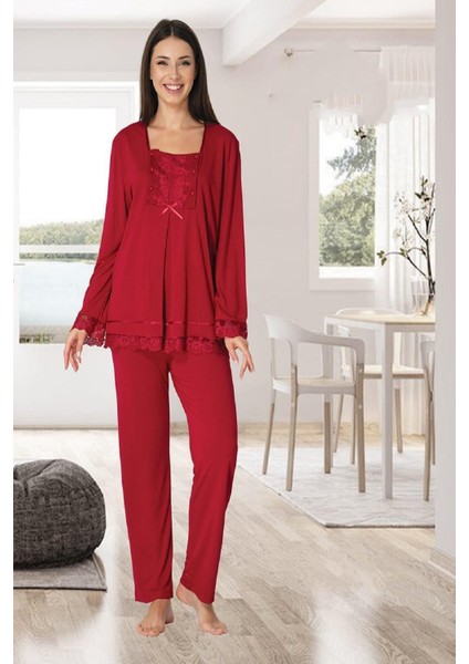 Puerpera Effort Kadın Vişne Emzirme Özellikli Lohusa Hamile Pijama Takımı 3045