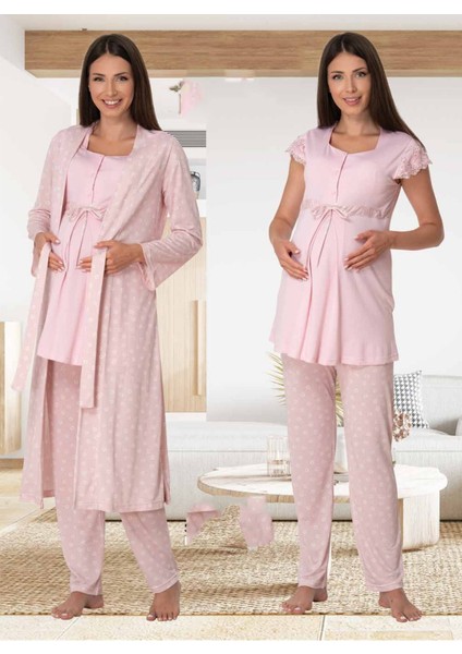 Effort Kadın Pembe Hamile Lohusa Sabahlıklı Pijama Takımı 6014