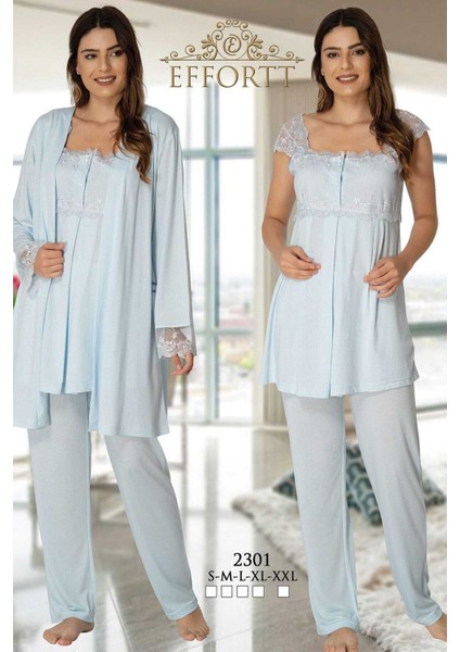 Puerpera Effort Kadın Mavi Hamile Lohusa Sabahlıklı Pijama Takımı 2301