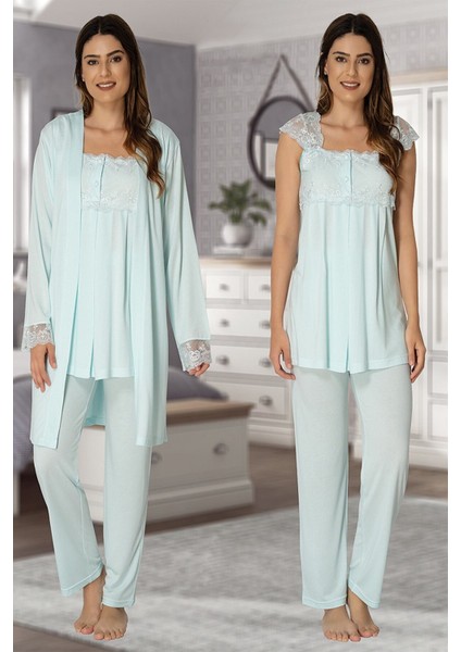 Puerpera Effort Kadın Yeşil Hamile Lohusa Sabahlıklı Pijama Takımı 2301