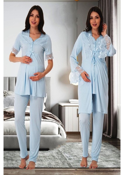 Effortt Kadın Hamile Lohusa Pijama Takımı ve Sabahlık 9014