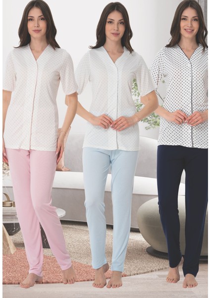 Effortt Kadın Hamile Lohusa Pijama Takımı Yazlık Kısa Kollu Biyeli Puantiyeli Takım 1042 fiyatları