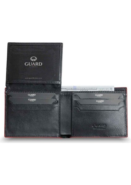 Örgü Desenli Kırmızı Kenarlı Siyah Deri Erkek Cüzdanı modelleri