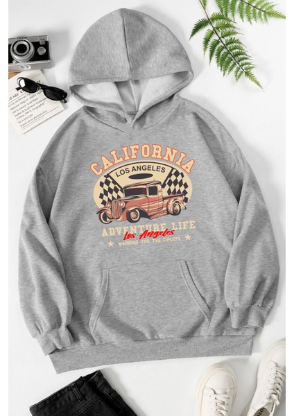 Unisex California Baskılı Kapüşonlu Sweatshirt
