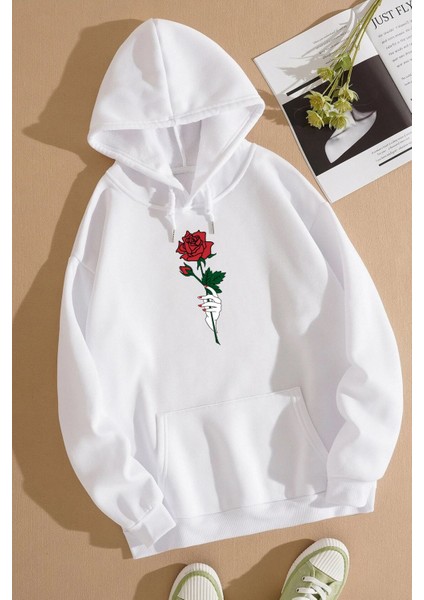 Unisex Rose Baskılı Sweatshirt