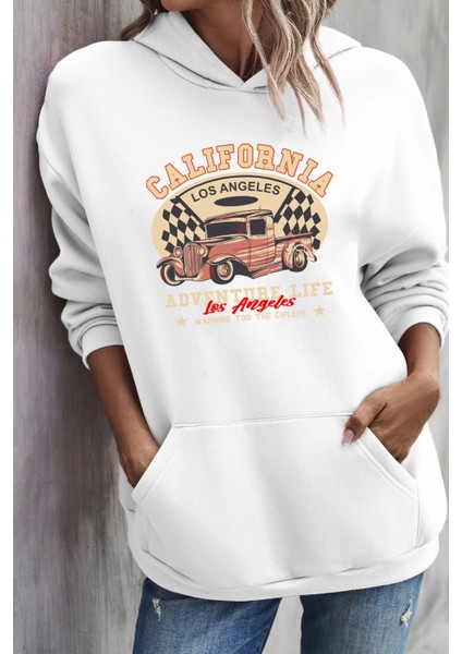 Unisex California Baskılı Kapüşonlu Sweatshirt