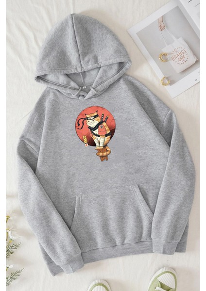 Unisex Shinobi Kedi Baskılı Sweatshirt