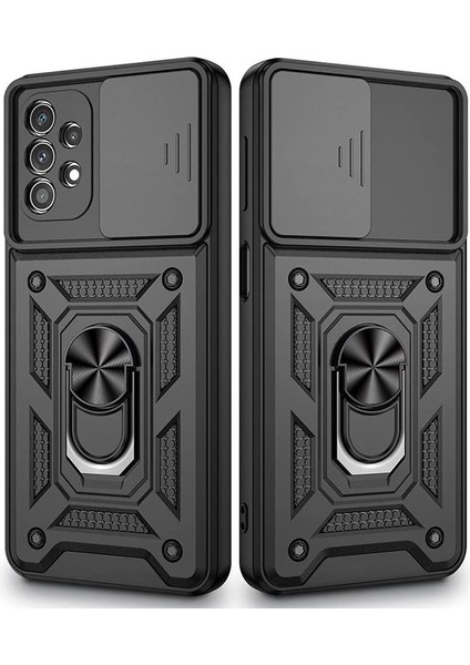 Samsung Galaxy A32 Kılıf Yüzüklü Standlı Kamera Korumalı Pars + Ekran Koruyucu