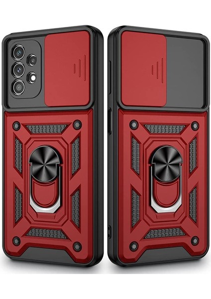 Samsung Galaxy A32 Kılıf Yüzüklü Standlı Kamera Korumalı Pars + Ekran Koruyucu