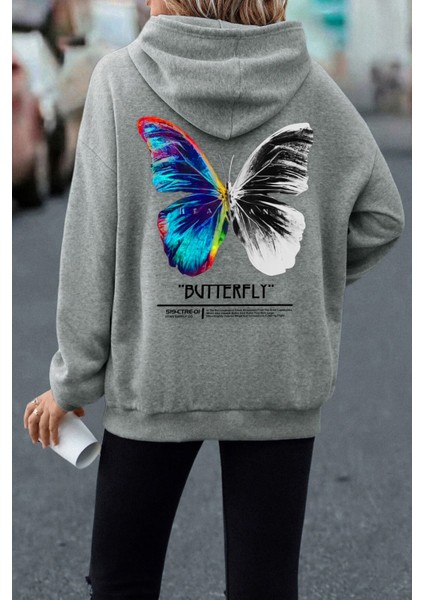 Unisex Butterfly Sırt Baskılı Sweatshirt