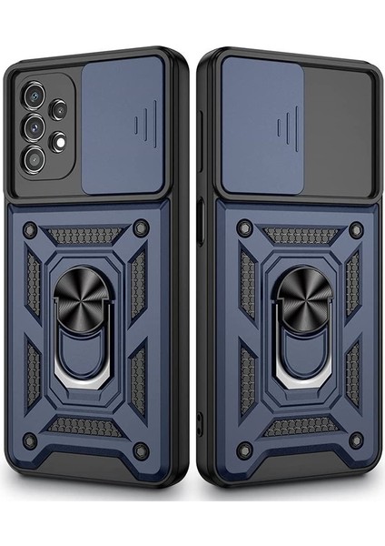 Samsung Galaxy A72 Kılıf Yüzüklü Standlı Kamera Korumalı Pars + Ekran Koruyucu