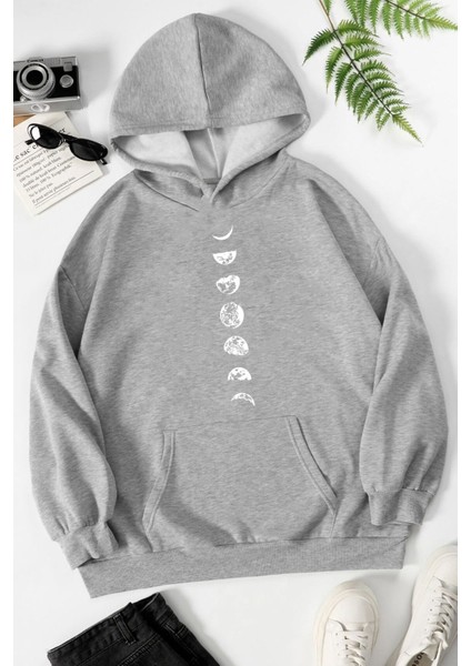 Unisex Moon Phases Baskılı Sweatshirt