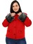 Büyük Beden Kolu Kürklü Sahte Cepli Astarlı Kısa Kırmızı Ceket 1