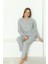 Gri Bayan Fitilli Dışı Tüylü Pijama Takımı 034UK 2