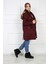 Kadın Bordo Peluşlu Oversize Gabardin Kumaş Içi Suni Kürklü Kaban Mont 2