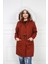 Kadın Kiremit Peluşlu Oversize Gabardin Kumaş Içi Suni Kürklü Kaban Mont 2