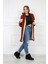 Kadın Kiremit Peluşlu Oversize Gabardin Kumaş Içi Suni Kürklü Kaban Mont 4