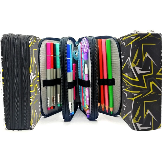 Limmy Kalem Kutusu Siyah Kamuflaj Geometrik Desen Organizer Kalemkutu Üç Bölmeli Kalemlik NC13085 Limmy Kalem Kutusu Siyah Kamuflaj Geometrik Desen Organizer Kalemkutu Üç Bölmeli Kalemlik NC13085