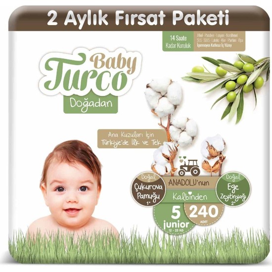 Baby Turco Bebek Bebek Bezi 2 Aylık Paket 5 Numara 12-25 kg 240 Adet