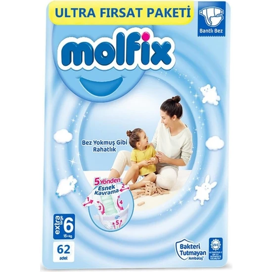 Molfix Bebek Bezi Ultra Fırsat Paketi 6 Numara Extra Large (15+) 248 Adet-4 Paket