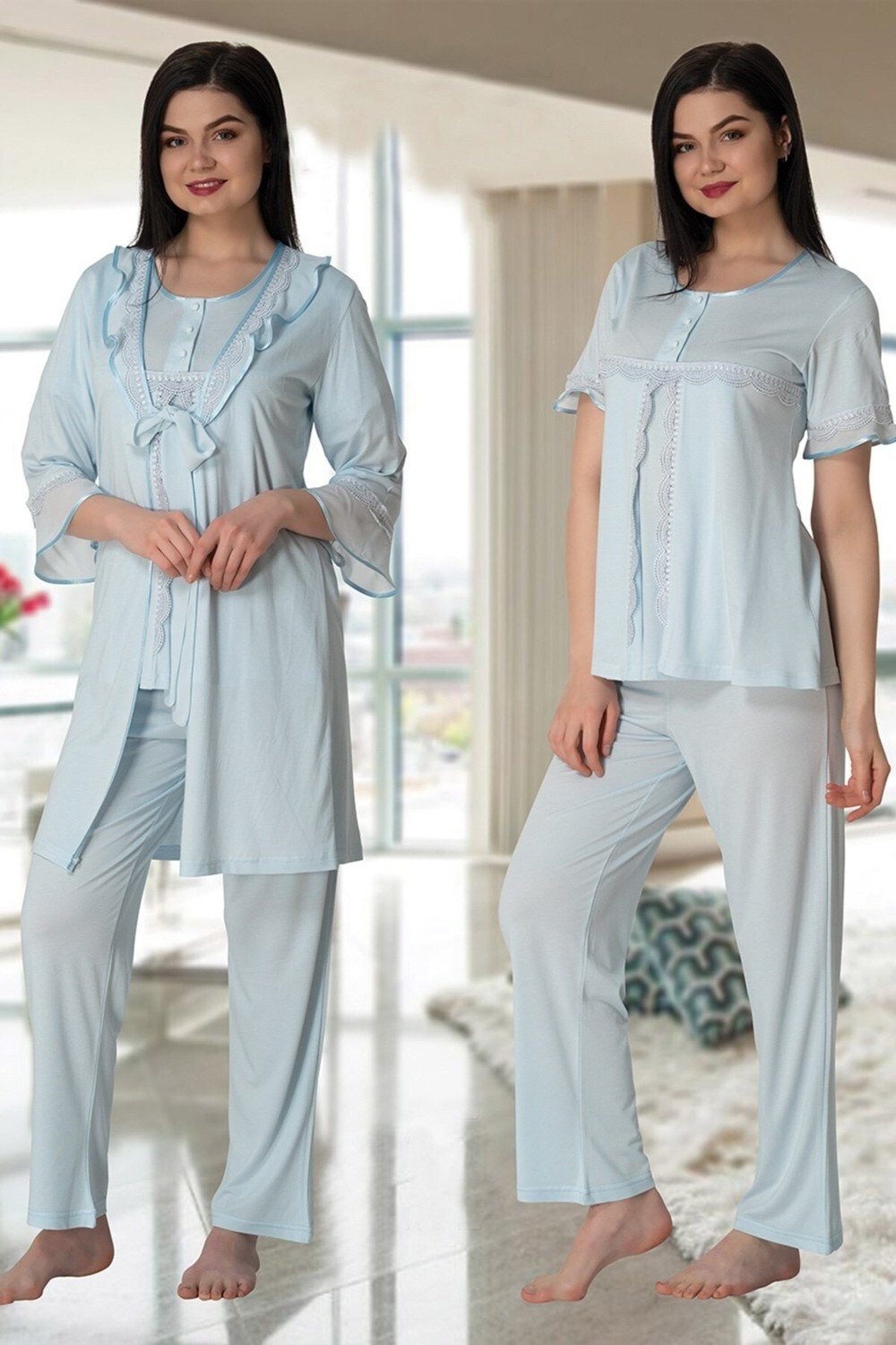 Effort Puerpera Effortt Kadın Hamile Lohusa Pijama Takımı ve Sabahlık Set 4074 görsel 2